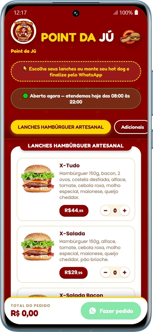 Cardápio digital de exemplo - Delivery de lanches