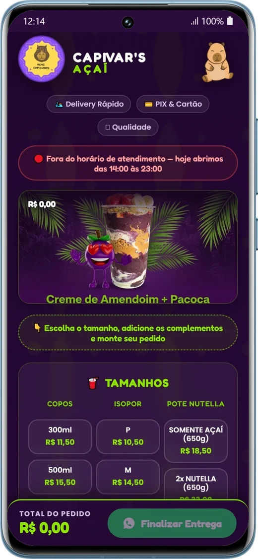 Cardápio digital de exemplo - Delivery de açaí